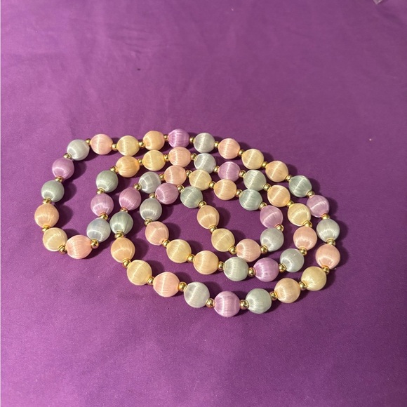 Vintage 1950-60’s Pastels Silk Thread Beaded Long Necklace - Picture 2 of 4